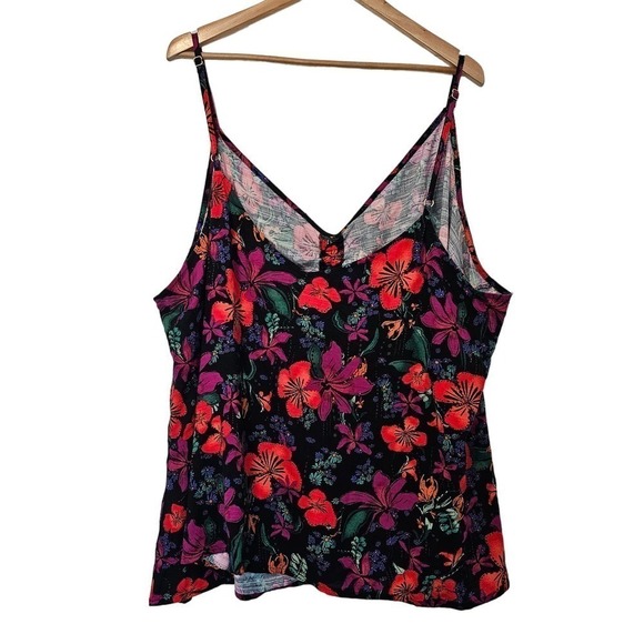 Ava & Vivi Sleeveless Blouse Womens 4X Floral Cinched Top V-Neck Tropical - Picture 2 of 10